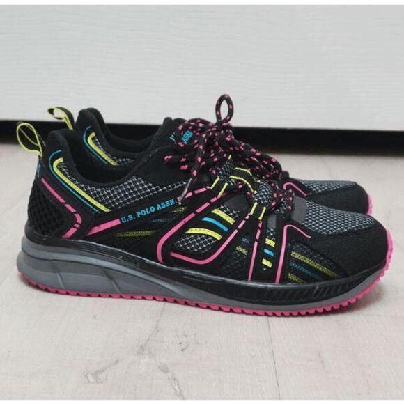 🇺🇸 US POLO ASSN Women’s Black Mesh Neon Pink Accent Athletic Sneakers SIZE 6.5 - Picture 6 of 15
